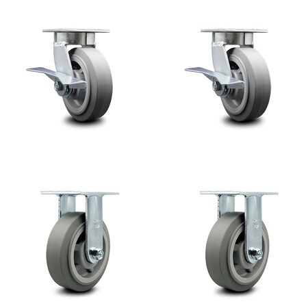 Service Caster 6 Inch Kingpinless Thermoplastic Rubber Wheel Caster Brakes 2 Rigid SCC, 2PK SCC-KP30S620-TPRRF-SLB-2-R-2